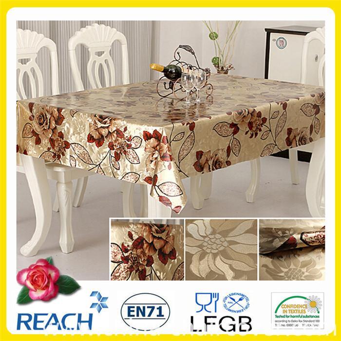 Papular Design Gold Embossed PVC Printed Tablecloth